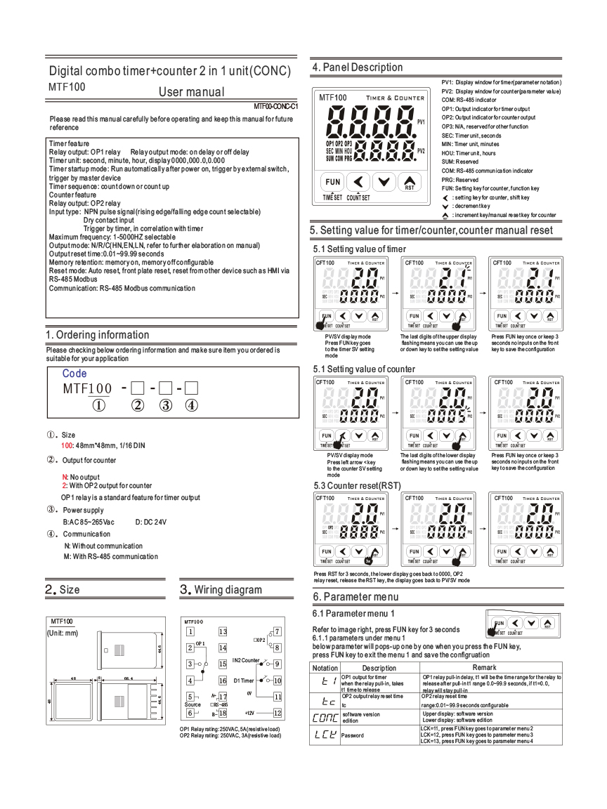 MTF100 timer+counter  manua